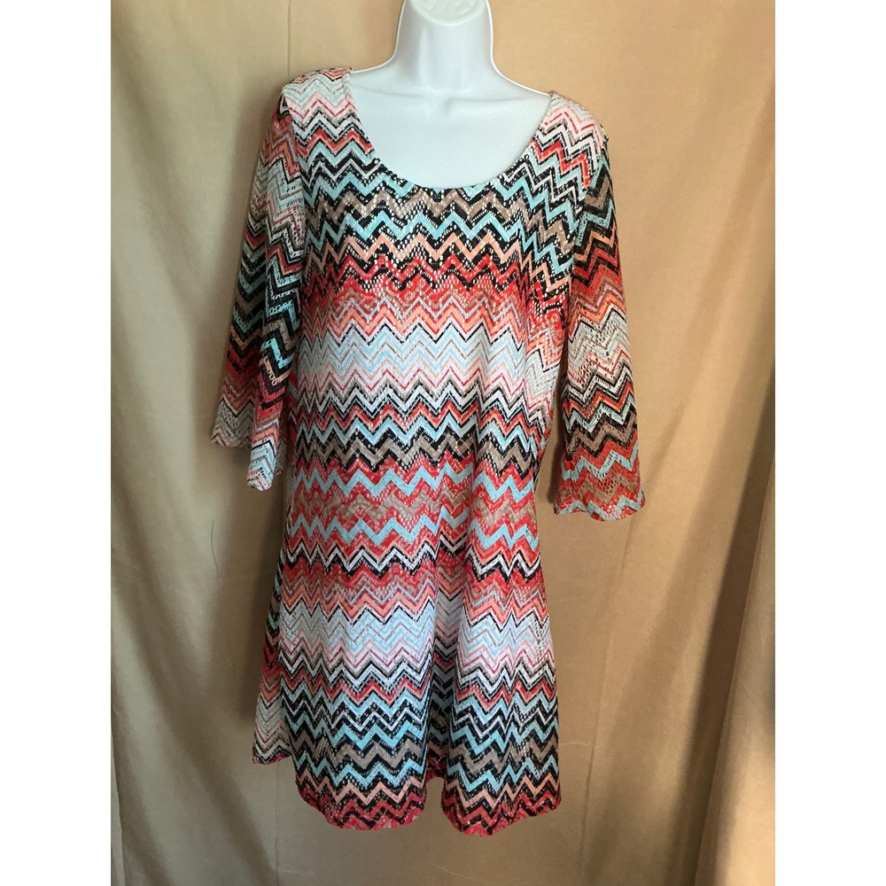 Vibe Sportswear Chevron Shift Dress Womens XL Multi-Color Excellent 3/4 Sleeve